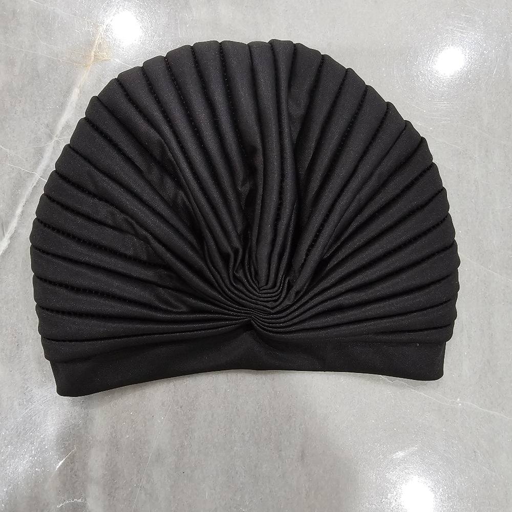 NWT Black Pleated Stretch Turban Hat‎ Beanie - Picture 3 of 3